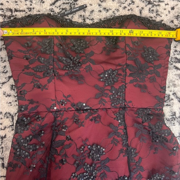 Betsy Johnson Evening Vintage Strapless Mini Dress Red Black Lace Bead Sequin, 6 - Picture 13 of 14